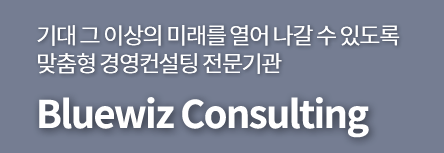 기대 그 이상의 미래를 열어 나갈 수 있도록 맞춤형 경영컨설팅 전문기관 Bluewiz Consulting
